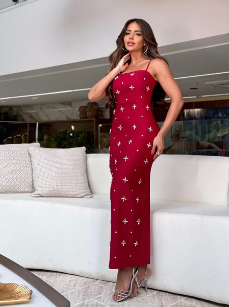 VESTIDO HELENA VERMELHO CRISTAIS
