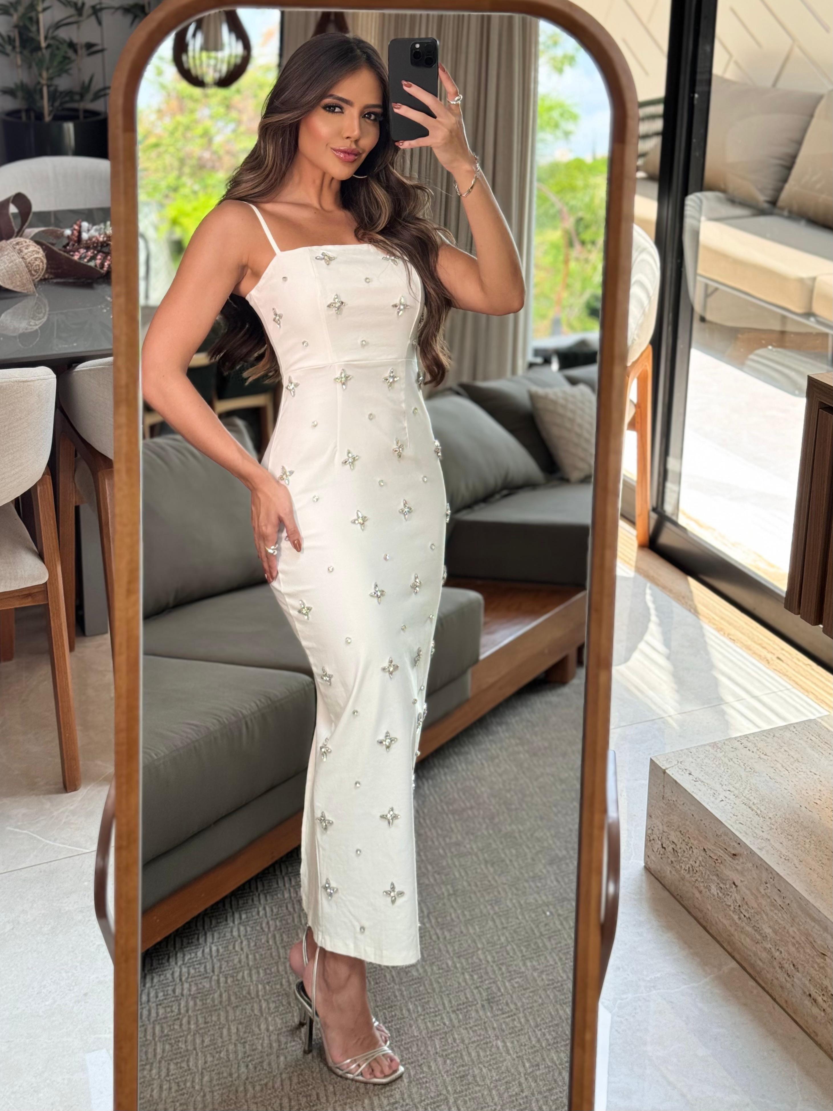 VESTIDO HELENA BRANCO CRISTAIS